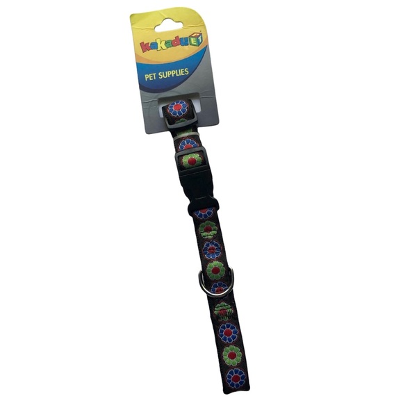 Dog Collar Flower Power M/L Black Buckle - Picture 8 of 9